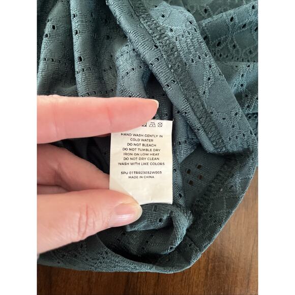 Bloom Chic Womens Sz 26 Teal Tunic Top Floral Lace Layer Whimsy Cottagecore - Picture 5 of 8